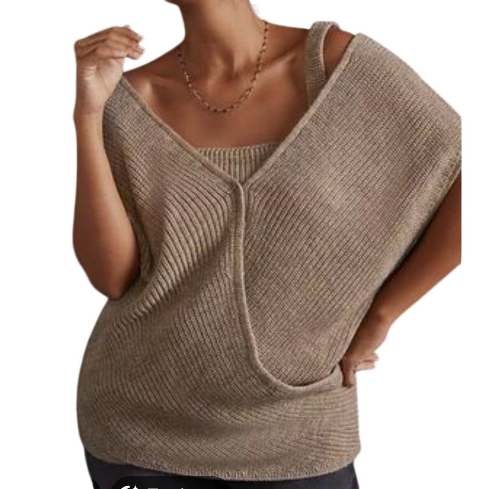 By‎ Anthropologie Twist-Front Sweater Set Grey Gris 2-Piece Tank Pullover XS NWT